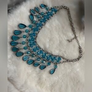 Chic Silver and Blue Teardrop Necklace